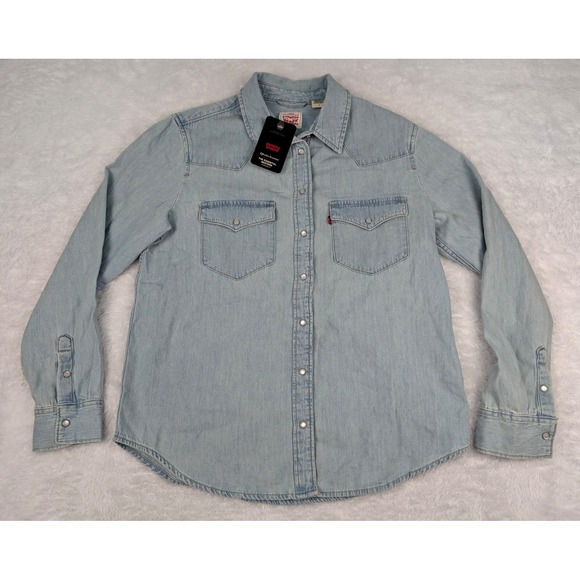Levi's Pearl Snap Shirt Women's M Denim Chambray Long Sleeve New w/Tags - Picture 1 of 13